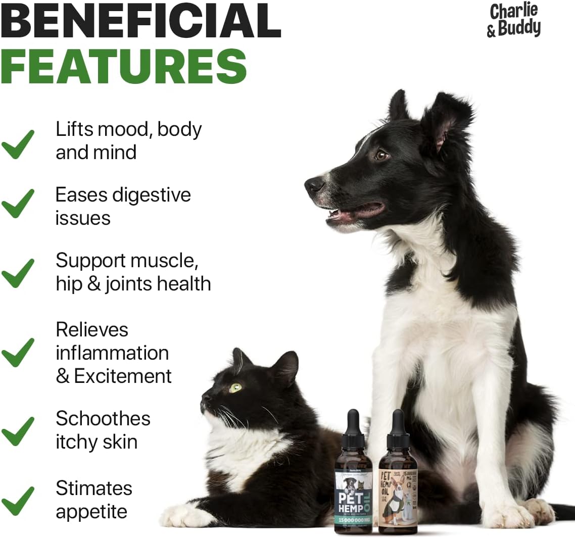 Charlie & Buddy Hеmp Oil Dogs Cats+Hiр and Jоint Support and Skin Health - Anxiеty, Cаlm, Pаin - Omega 3, 6, 9 and Vitamins B, C, E