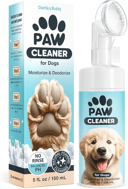 Charlie & Buddy Dog Paw Cleaner for Dogs of Small, Medium, Large Sizes, No-Rinse Foaming Cleanser, Paw Scrubber for Dogs Free of Parabens, Sulfates, Fragrances, Moisturize and Deodorize