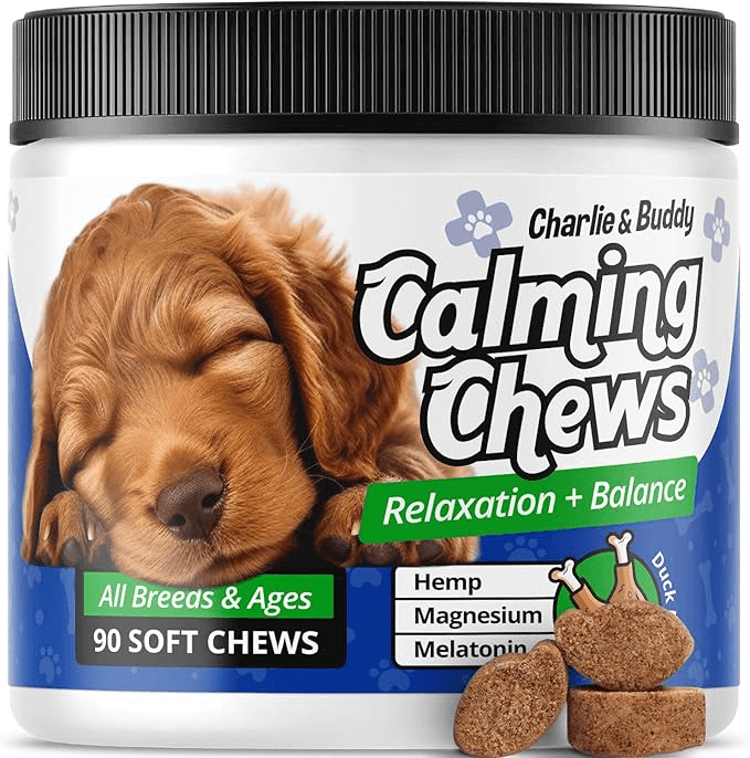 Charlie & Buddy Calming Chews for Dogs, Dog Anxiety Relief, Promote Relaxation, Dog Calming Chews with Melatonin for Dogs, Chamomile, Magnesium Citrate, 90 Soft Chews, Chicken Flavor