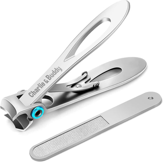 Large Nail Clippers for Thick Nails, 16.5mm,  Wide Jaw Opening Fingernail Clippers, Stainless Steel Toenail Clippers Set with Nail File, Big Nail Cutter for Men, Women, and Pets