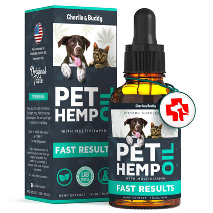 Hemp Oil Dogs Cats CHARLIE & BUDDY - Helps Pets with Anxiety, Pain, Stress, Sleep, Arthritis, Seizures Relief - Hip Joint Health - 100 Natural Pure Drops, Organic Calming Treats