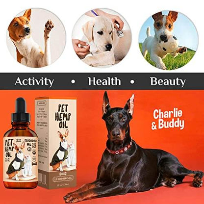 Hemp Oil Dogs Cats - Anti-Anxiety, Arthritis, Seizures, Pain Relief - Hip Joint Health - 100% Organic Calming Drops - Omega 3, 6, 9 & Vitamins B, C, E