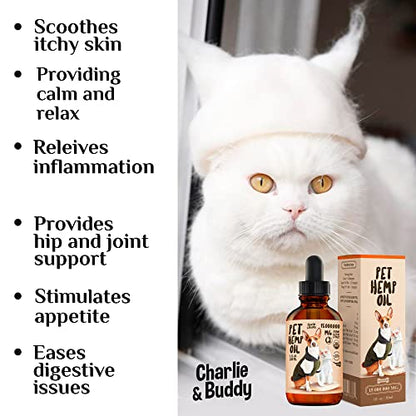 Hemp Oil Dogs Cats - Anti-Anxiety, Arthritis, Seizures, Pain Relief - Hip Joint Health - 100% Organic Calming Drops - Omega 3, 6, 9 & Vitamins B, C, E